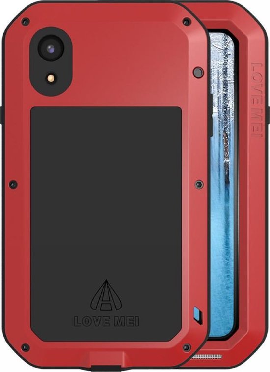 Apple iPhone XR hoes, Love Mei, metalen extreme protection case, zwart-rood  | GSM Hoes... | bol.com