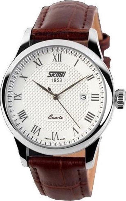 Foto: Klassiek heren horloge leren band polshorloge bruin giftbox