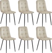 Bol.com Colenis® - Ela Eetkamerstoel - Set Van 6 - Beige - Fluweel - Velvet - Industrieel aanbieding