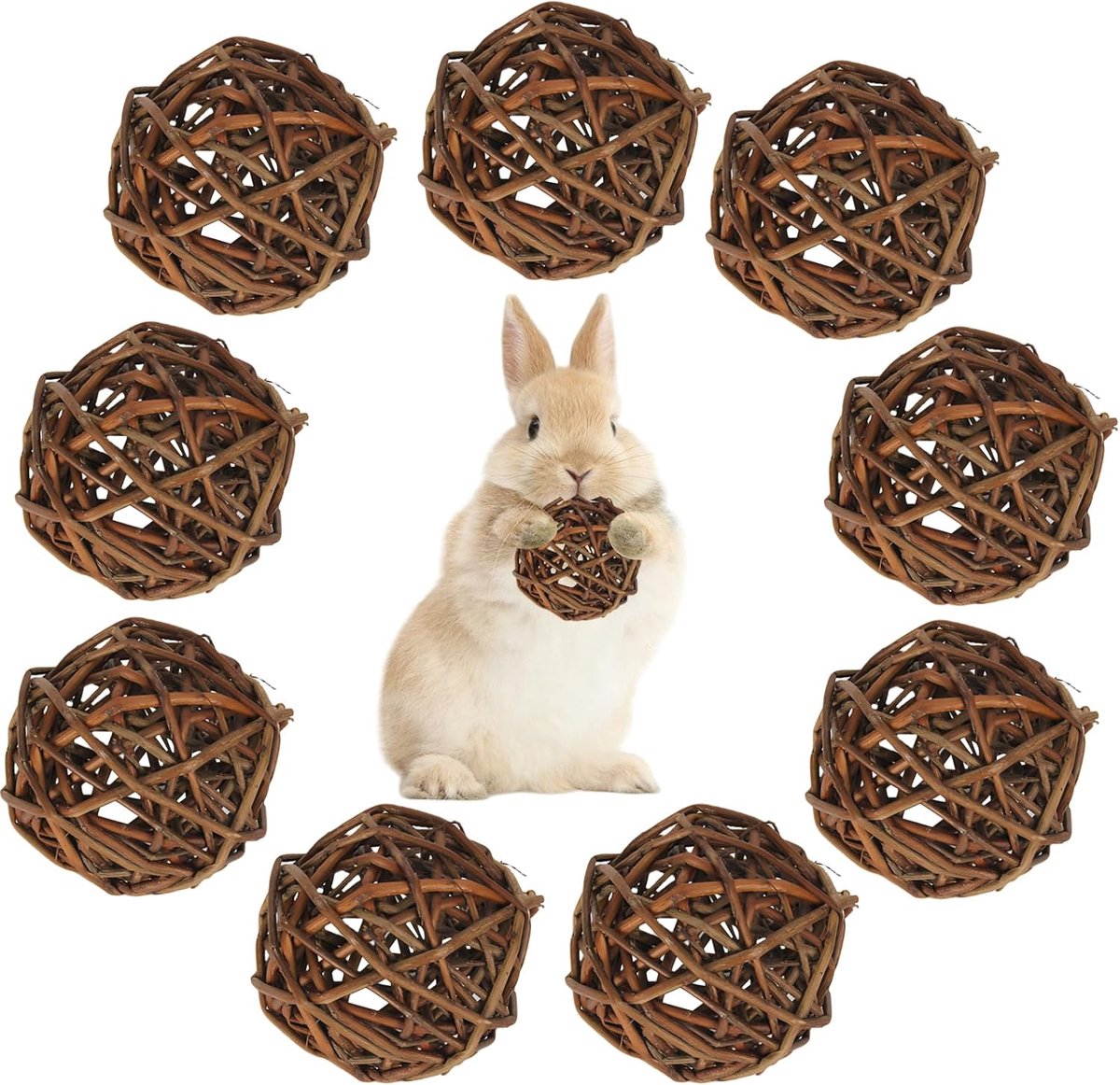 Famanu 9 stuks kauwballen, kleine dieren, kauwspeelgoed, natuur, wilgenbal,, kauwspeelgoed, ballen, konijnenaccessoires, cavia's, accessoires, cavia's, accessoires, konijnenspeelgoed