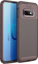 Samsung Galaxy S10 hoesje - gel case carbonlook - bruin - GSM Hoesje - Telefoonhoesje Geschikt Voor: Samsung Galaxy S10