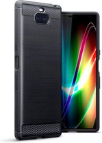 Sony Xperia 10 Plus hoesje, gel case carbonlook, zwart | GSM Hoesje / Telefoonhoesje Geschikt Voor: Sony Xperia 10 Plus