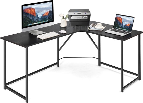 Costway Bureau L-Vorm Hoekbureau Met 2 Kabellaten En Opbergvakken Hoektafel Computertafel Bureautafel Voor Thuis Of Kantoor Zwart
