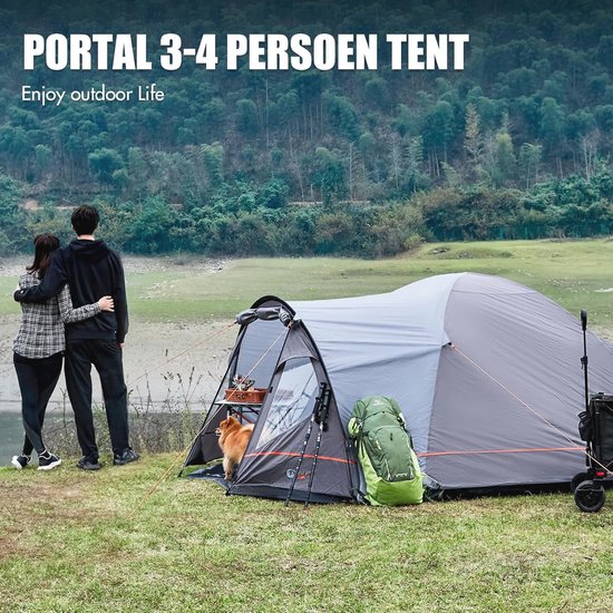 Kampeertent voor 3-4 Personen - Lichtgewicht Koepeltent met Voortent en Waterdichte Grondzeil - Geschikt voor Festival en Kamperen — afbeelding 4