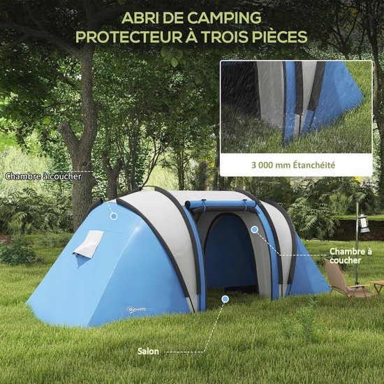 Familietent voor 4-5 Personen - Waterdichte Campingtent met 2 Slaapkamers, Eenvoudige Installatie en Optimale Ventilatie — afbeelding 3