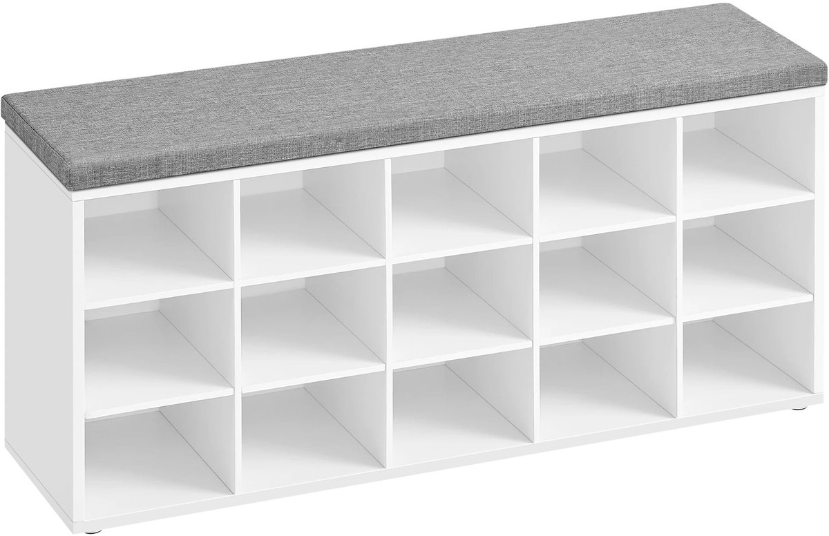 Mila Shop Schoenenbank met zitkussen - Schoenenrek - Schoenenkast - Opbergbank - 15 Vakken - 105x30x48cm