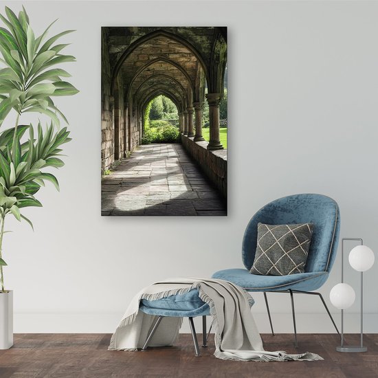 Ancien couloir en pierre avec voûtes - Tableau Architecture sur toile - Peinture sur toile couloir - Colonnes - Décoration murale campagne - Accessoires salon - toile 40x60 cm