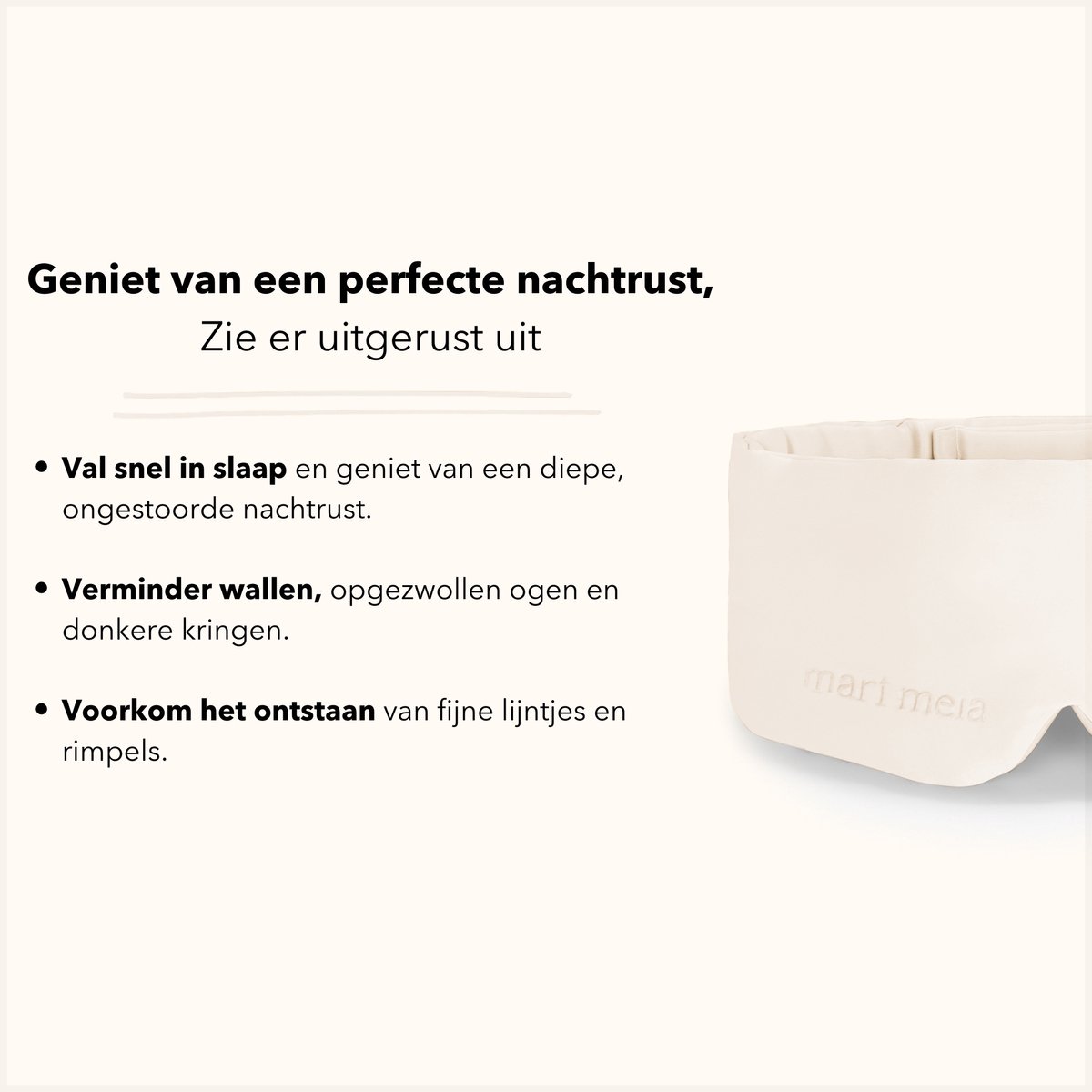 Mari Meia® Zijden Slaapmasker – Oogmasker – Anti Rimpel – Zijde – 100% Verduisterend – Full Cover - Hypoallergeen - Crème - Verschillende Kleuren — afbeelding 4