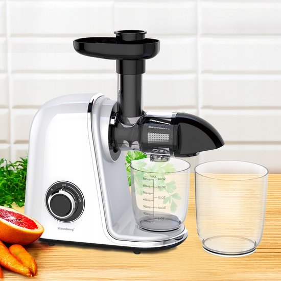 Klausberg Slow Juicer - 150W - 700ml - Cold Press - Groenten en Fruitpers - Met Pulpreservoir - Wit - Stille Horizontale Juicer met 7-Traps Perssysteem van Klausberg — afbeelding 4