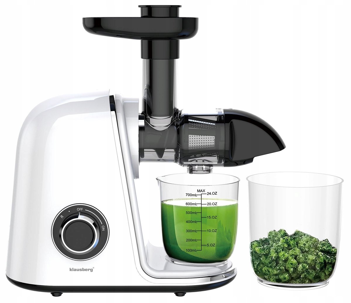 Klausberg Slow Juicer – 150W - 700ml | Cold Press | Groenten en Fruitpers – Met Pulpreservoir | Wit | Stille Horizontale Juicer met 7-Traps Perssysteem thumbnail 3
