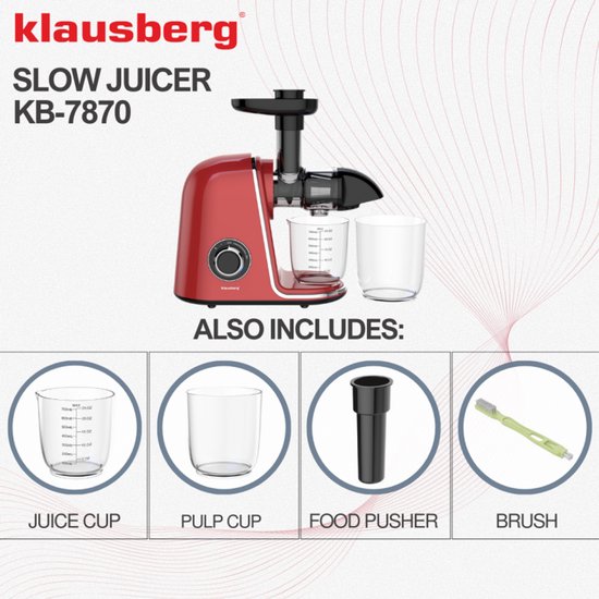 Klausberg Slowjuicer - 150W - 700ml - Groenten en Fruitpers - Met Pulpreservoir - Kersenrood - Juice Maker - Juicer met 7-Traps Perssysteem van Klausberg — afbeelding 4