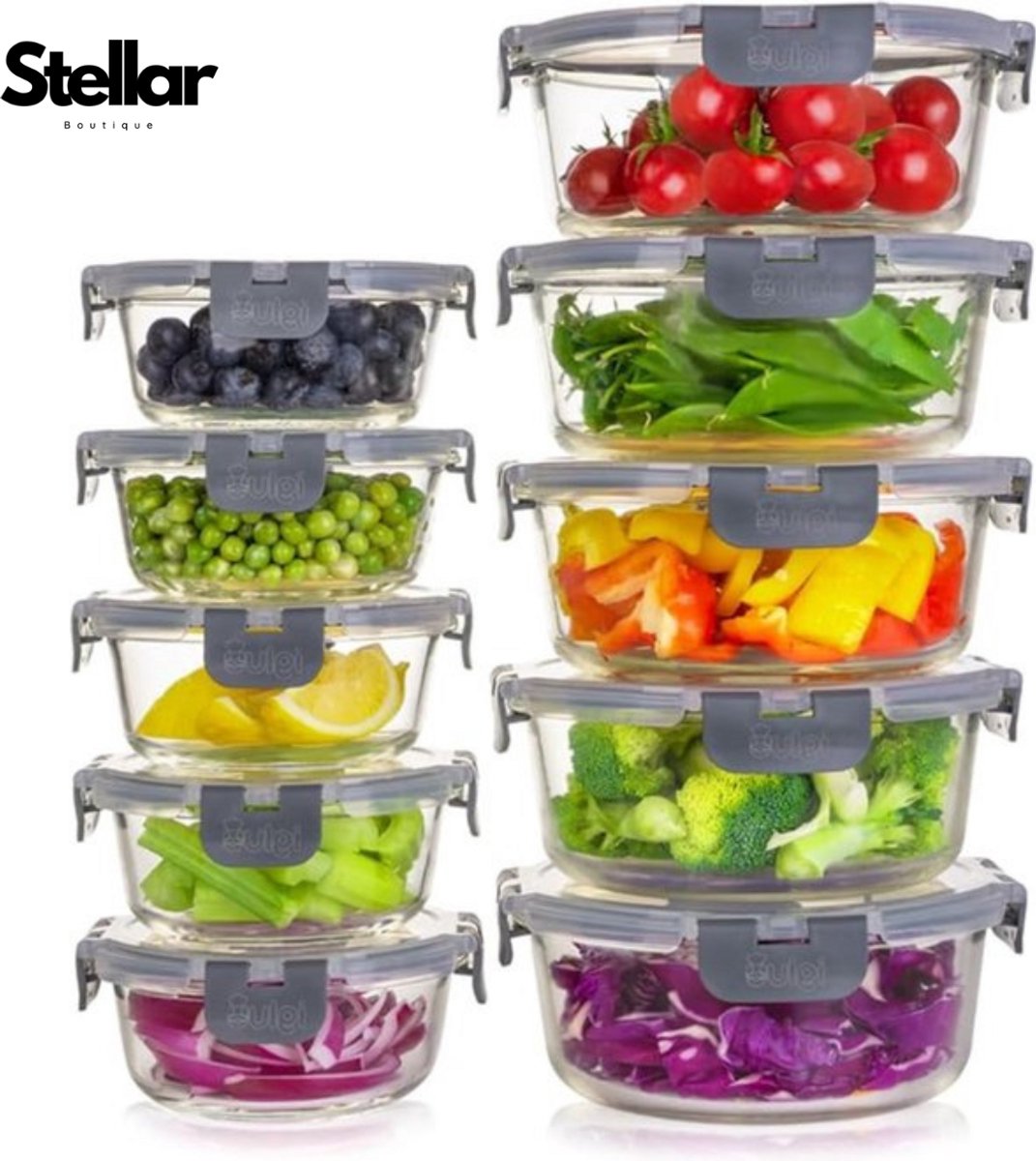 Stellar Glazen voedselbewaardozen - Meal Prep - Klikslot lekvrije deksels - Bakjes opbergen - Bakjes - Bakje met deksel - Glazen bakjes - Vershoudbakjes - Bewaarbakjes