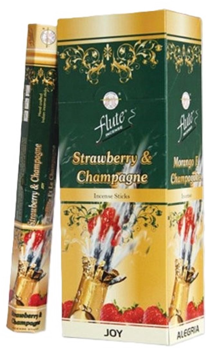 Flute wierook - strawberry and champagne - aardbei - champagne - india wierookstokje - doos 6 pakjes strawberry & chamapgne