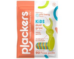 Plackers Kids Dual Gripz Floss Picks – Wild Berry – 90 Stuks – Kindvriendelijke Flosser – Dubbele Grip – Speelse Smaak & Ontwerp