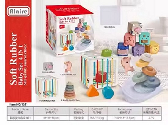 4 in 1 Alaire Speelgoed Set - Speelgoed - Baby Speelgoed - Baby Speelgoed 6 maanden - Educatief Speelgoed -Speelgoed 1 Jaar - Kinderspeelgoed - Stapeltoren - Activiteitenset