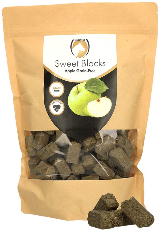 Excellent Horse Sweet Blocks - Graan vrije Appel - 1 kg - Paardensnoepjes - Paardenverzorging - Paardenvoer - Traktatie Paarden
