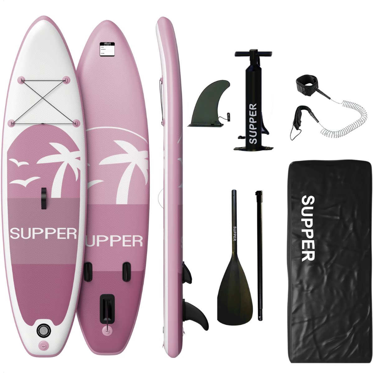 Supper Sup Board - Max. 120KG - Opblaasbaar – Paddle Board – Pomp – Vin – Leash – Draagtas – 285 x 76 cm - Roze