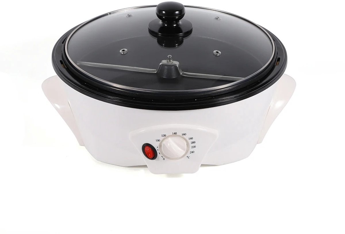 Koffiebrander - Elektrische Koffiebonenbrander - Koffieapparaat - Koffiemaker - Koffiezetapparaat - 500g Capaciteit - 1200W - Temperatuurregelaar - Anti-aanbaklaag - Glazen Deksel - Voor Thuisgebruik - Wit - Draagbaar - Stil - Eenvoudig te Reinigen
