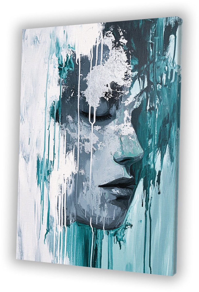 Abstract portret vrouw met verf - Droefheid schilderijen canvas - Muurkunst gezicht - Abstract expressionisme - Decoratie voor thuis - Slaapkamer decoratie - canvas 30x45 cm