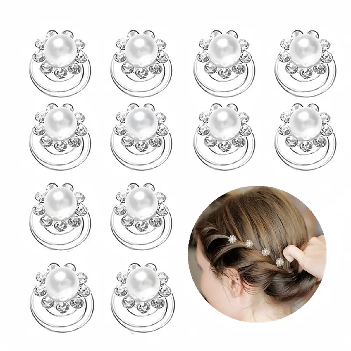 Curlies parel diamant - Bloem Spiraal Haarclip Bruiloft Bruid Haarclip Haaraccessoires 12 stuks