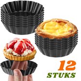 Moules à quiche - 12 pièces - Moule à quiche à fond amovible - Moule à quiche - Moule à tarte - Moule à gâteau - Moules à pâtisserie - Revêtement antiadhésif - Passe au lave-vaisselle - ø 8 cm