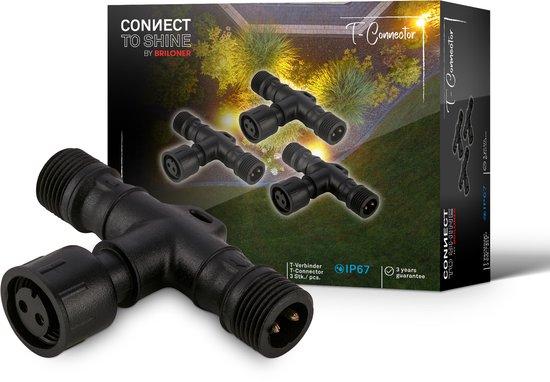 BRILONER Connect to Shine - Set de 3 connecteurs en T - rallonge pour système de jardin 12 V - éclairage de jardin - IP64 - pour spot de sol
