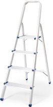 KADAX Eenzijdige ladder van staal met antislipvoeten, rek en brede treden, opvouwbare ladder voor thuis (4 treden