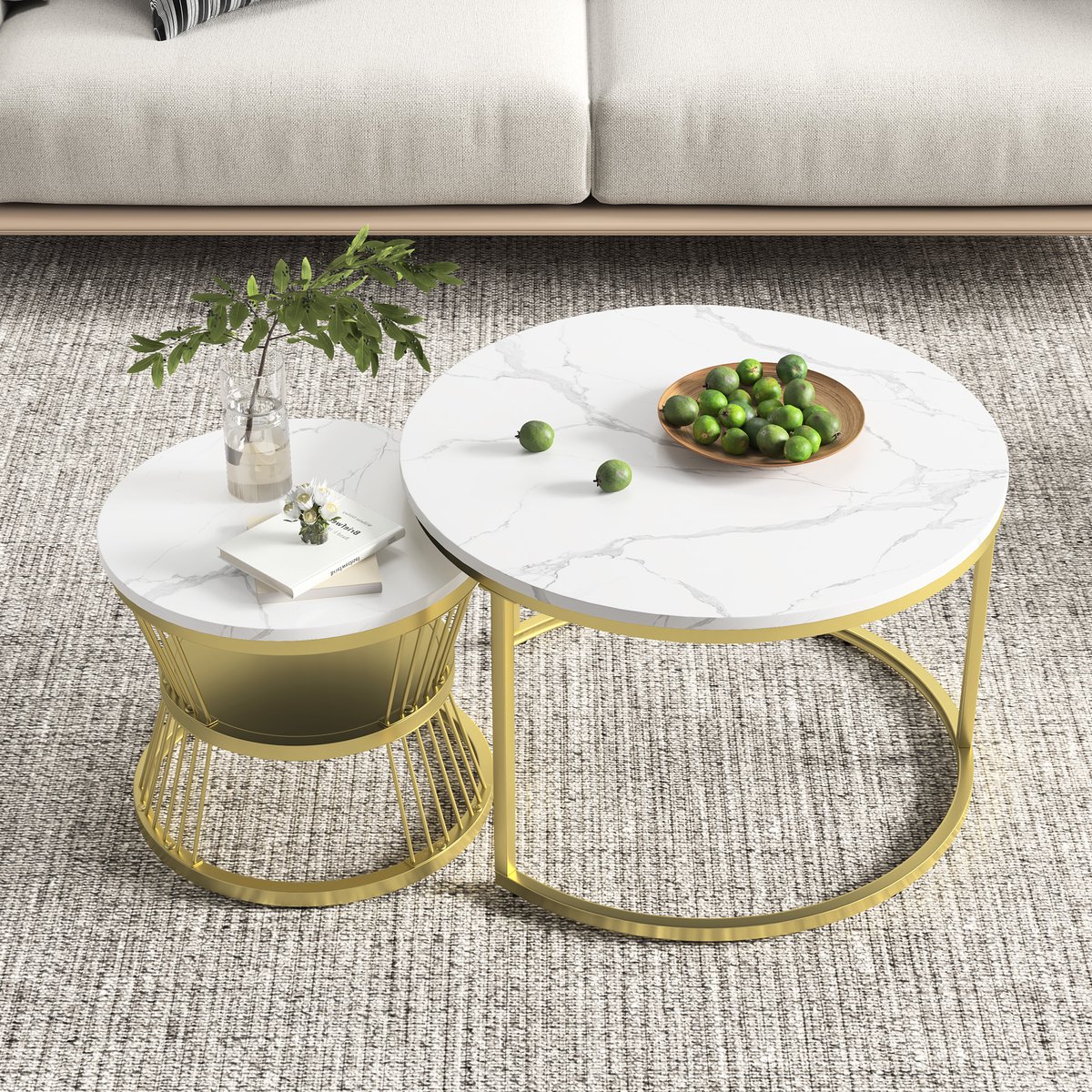 Salontafel set van 2 Andrea Marmer | Goud