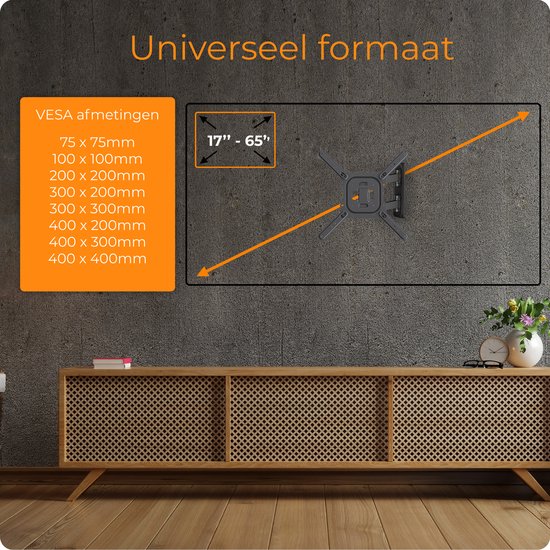 Douxe® DTS-01 - TV Beugel - Muurbeugel TV voor 17 t/m 65 Inch - Full Motion Draai- en Kantelbaar - voor TV's tot 35 KG