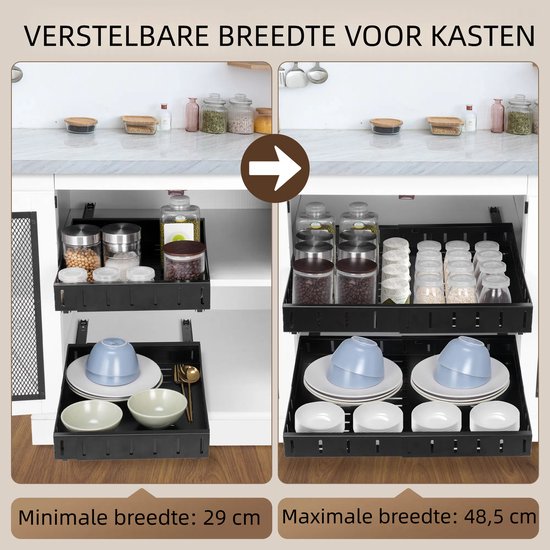 Kastlade uittrekbaar - Voor keukenkast - Verstelbaar - Geen boren nodig