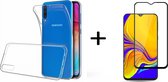 Ntech Samsung Galaxy A50 TPU Back hoesje - Transparant + Full Cover Glazen Screenprotector Zwart