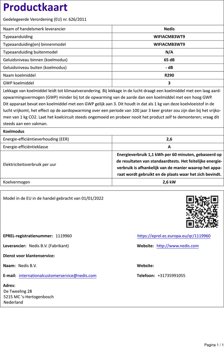 Afbeelding 2 van Nedis Mobiele Airconditioner - 9000 BTU - 80 m³ - 3