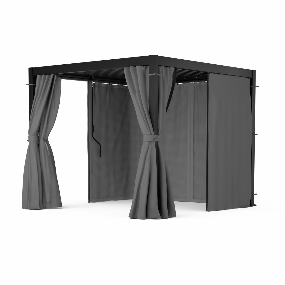 Blumfeldt Zwembad Pergola 3x3 m - Verstelbaar lamellendak, incl. gordijnen & muggengaas, UV-bescherming, aluminium frame, roestbestendig, het hele jaar door te gebruiken, zwart - voor Tuin voor Terras - Opzetzwembad - Pool - Bubbelbad