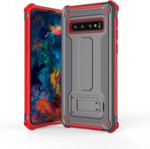 Ntech Samsung Galaxy S10 Armor hoesje met Kickstand - Grijs & Rood