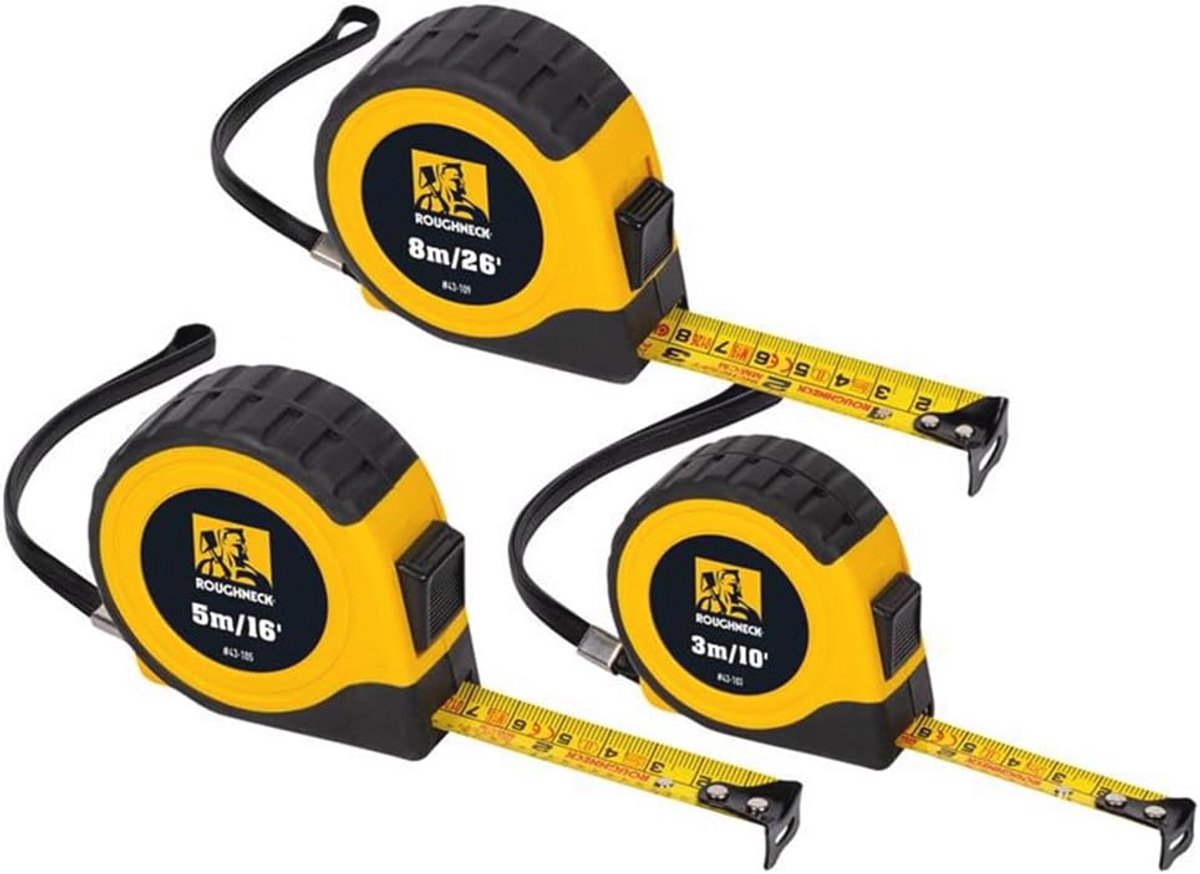 Meetlint Set - 3 Delige Professionele Meetlinten met Rubberen Handgrepen
