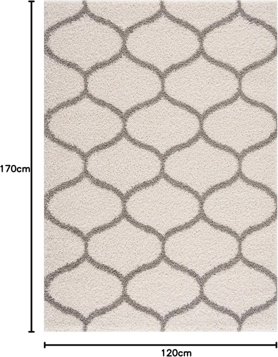 Hoogpolig shaggy tapijt voor woonkamer, slaapkamer en keuken - Morocco crème, 120x170 cm