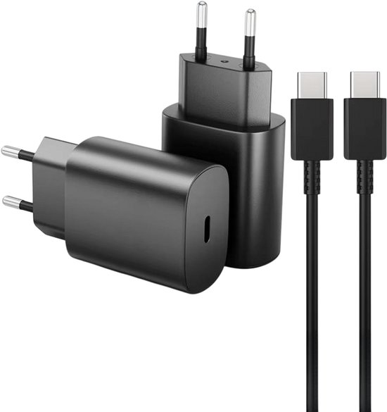 Adaptateur USB C 25 W avec câble de charge USB C vers USB C - Câble de 1,5 m. Compatible avec Samsung Galaxy S25/S24/S23 Ultra/FE/ Plus/A16/A15/A55/A35/A56/A36/A26 et iPhone 16/15/ Pro/ Pro max.