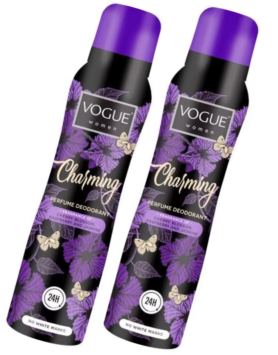 Goedkoopste Vogue Charming Parfum Deodorant - Spray - 2 x 150 ml - Heerlijke Geur van Japanse Kersenbloesem Framboos en Jasmijn
