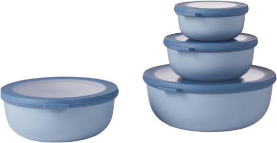 Cirqula Multi Bowl Set 4-Delig - 350, 750, 1250, 2250 Ml - Nordic Blue - Luchtdichte Voedselbewaarbakjes Met Deksel - Magnetron-, Vriezer- En Vaatwasserbestendig - BPA-Vrij