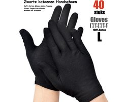 Katoenen handschoenen Zwart L 40stuks – 20 paar Beschermende Handschoenen - Gezondheidszorg - Ziekenhuis - Beauty Center, Kapper en Salon Spa Tattoo – Jewelry - eczeem / allergie / handcreme - juweliers / munt handschoen