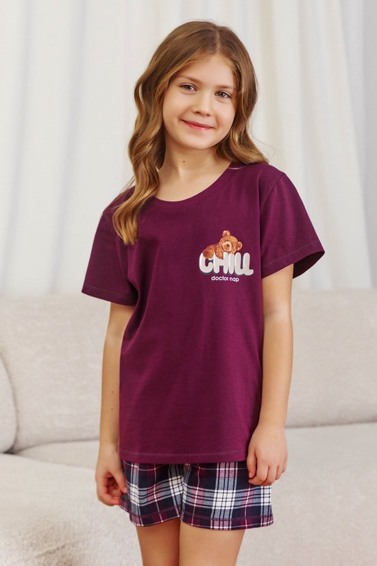 Doctor Nap Coton Pyjama Filles Garçons | Pyjama de famille assorti | Short à manches courtes Pyjama short | Bourgogne frais PDU.7202 134 / 140