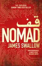 Livre "Nomad" de James Swallow avec texte doré sur fond rouge ressemblant à un circuit.
