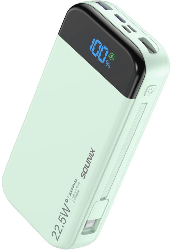 Sounix Powerbank 30.000 mAh met kabels - 5 Oplaadpoorten - 1 - Sounix - €32,28