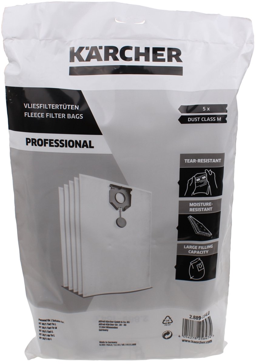 Kärcher vliesfilterzakken voor Kärcher professional NT 30/1 - 2.889-154.0 - filterzakken - 5 Stuks