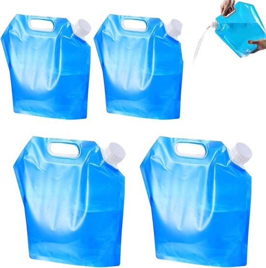 KZQ Noodpakket voor thuis - Set van 4 opvouwbare watertanks - Flexibele emmer van 5 l en 10 l - Draagbare nooddrinkwaterzak met afsluitbaar deksel en kraan - Noodwatertank