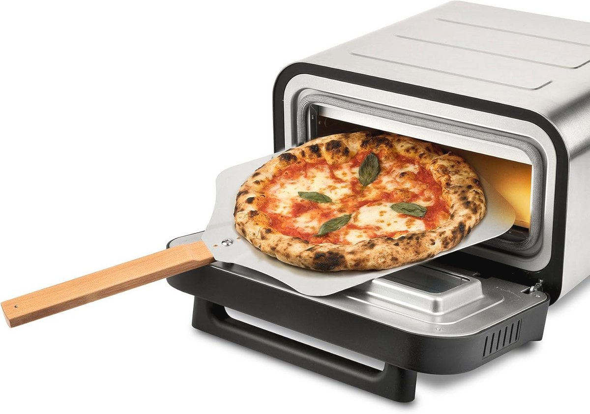 Pizza Oven met Digitale Display - 2 Minuten Bakken tot 450 °C, Koude Muren, Inclusief Vuurvaste Steen en Receptenboek