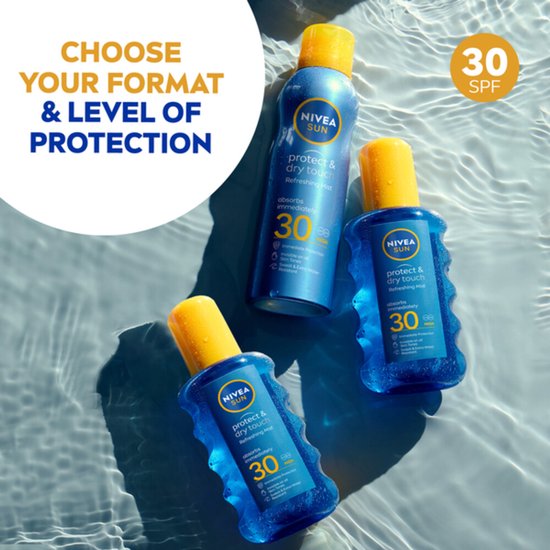 NIVEA SUN Protect & Dry Touch Transparante Zonnebrand Spray - SPF 30 - Sport Zonnespray - Waterproof - Geen witte strepen - 200 ml