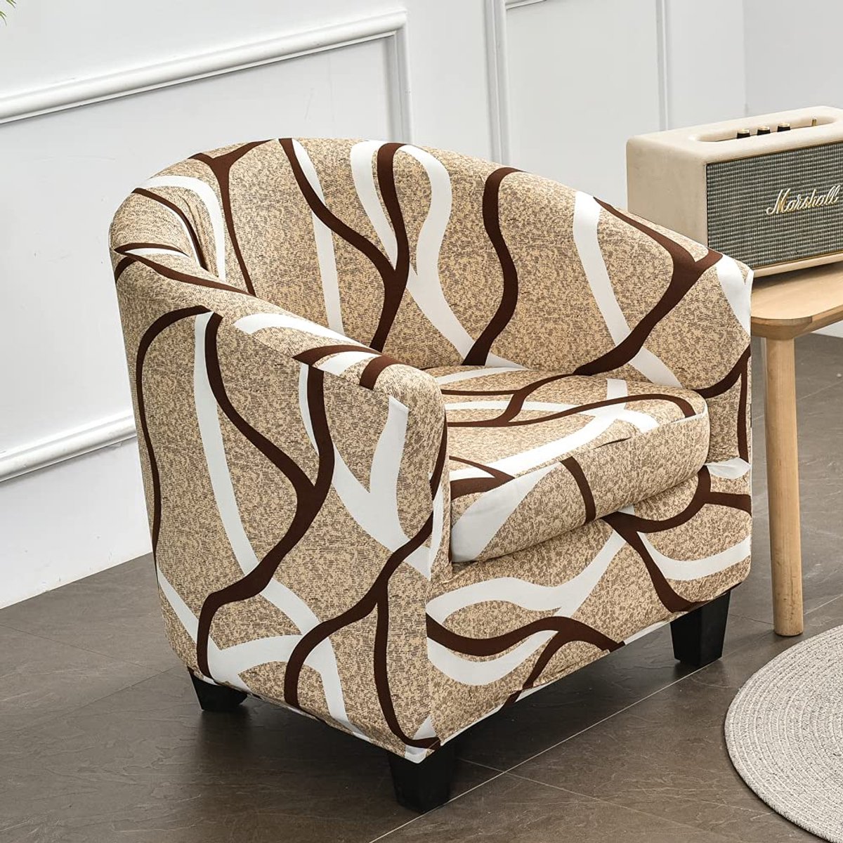 Ibenzoa® Elastische Fauteuilhoes in Luxe Stijl voor Club- en Loungestoelen - Set van 2, Bruine Lijnen