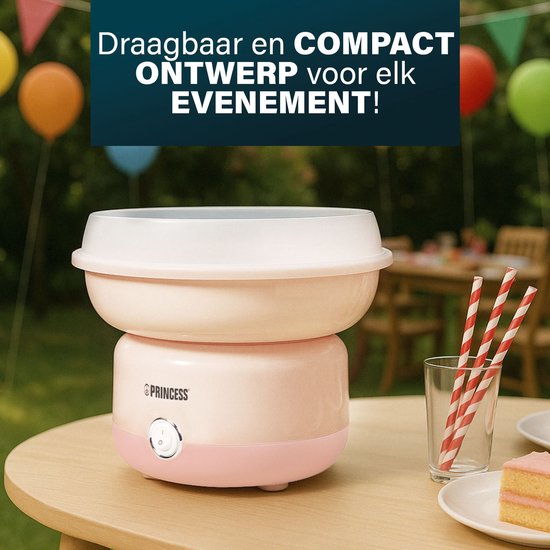 Princess 292990 Suikerspinmaker - Suikerspinmachine - 500 W - Met 10 stokjes en maatlepel - Kinderfeestje - party - Roze - BPA vrij - Cotton Candy - Pink