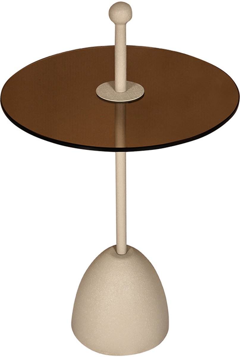 by Mooss - Bijzettafel - Glas - Ivory - Ø 40 - Rond - Metaal - Trendy - Handvat